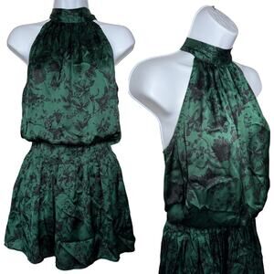 Do+Be Green Satin Halter Tie Back Smocked Mini Dress Small 90s Y2K Bratz Party